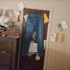 LEVI Straight Leg Medium Wash Lightly Distressed Jeans - Size 27"